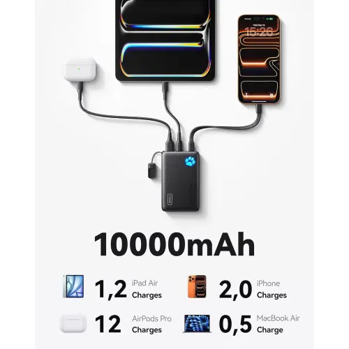 Power Bank INIU 10000mAh 45W USB-C con Cable Desmontable para iPhone, Samsung, iPad y Viajes's photo #1